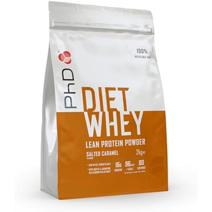 PhD Nutrition Diet Whey Low Calorie Protein Powder, Low Carb, High Protein Lean Matrix, Salted Caramel Diet Whey Protein Powder, High Protein, 62 Servings Per 2 kg Bag [Packing May Vary]