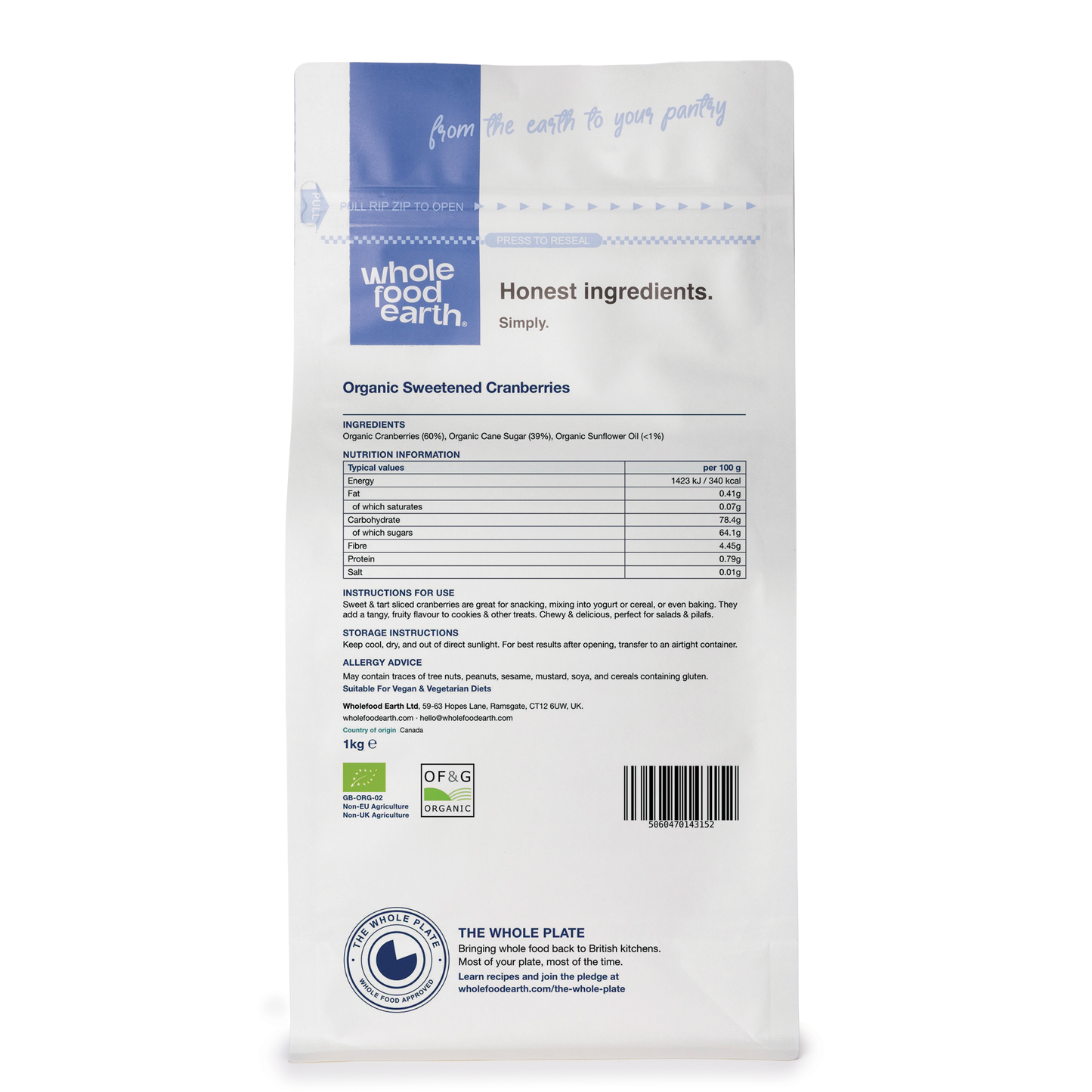 Organic Sweetened Dried Cranberries