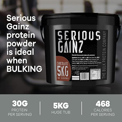 The Bulk Protein Company, SERIOUS GAINZ - Whey Protein Powder - Weight Gain, Mass Gainer - 30g Protein Powders (Chocolate, 5kg)