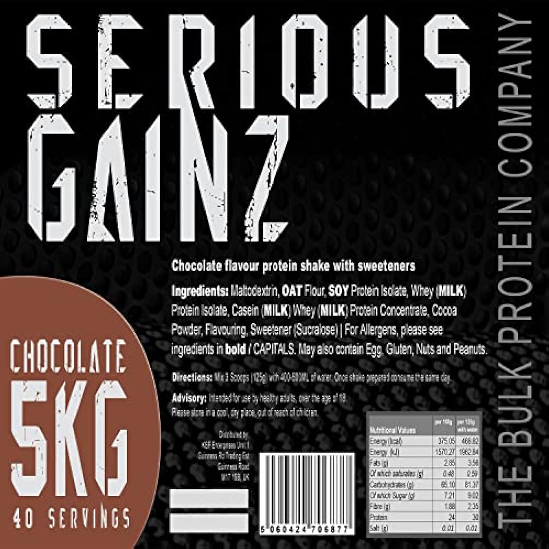 The Bulk Protein Company, SERIOUS GAINZ - Whey Protein Powder - Weight Gain, Mass Gainer - 30g Protein Powders (Chocolate, 5kg)