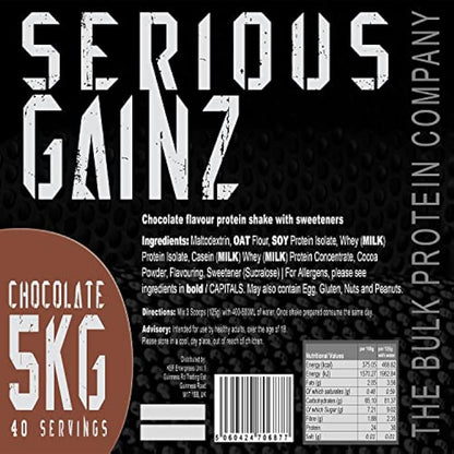 The Bulk Protein Company, SERIOUS GAINZ - Whey Protein Powder - Weight Gain, Mass Gainer - 30g Protein Powders (Chocolate, 5kg)