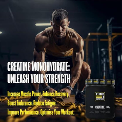 Time 4 Creatine Powder 600g - 120 x 5g Servings - Micronised Creatine Monohydrate Powder, Unflavoured 100% Pure Premium Grade Creatine Monohydrate, Easy to Mix, Vegan Friendly, Gluten Free, No Filler