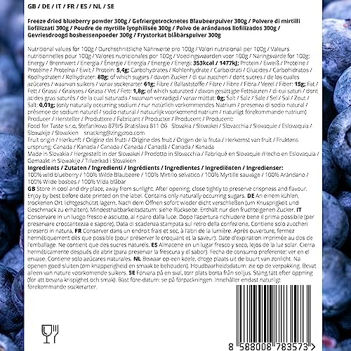 Freeze Dried Wild Blueberry Powder | XL 300g Vaccinium Myrtillus Pure Blueberries Fruit Milled to Bilberry Powder | Make Smoothies Bowls, Superfood Like Aronia, Acai Berry Powder | ZingyZoo