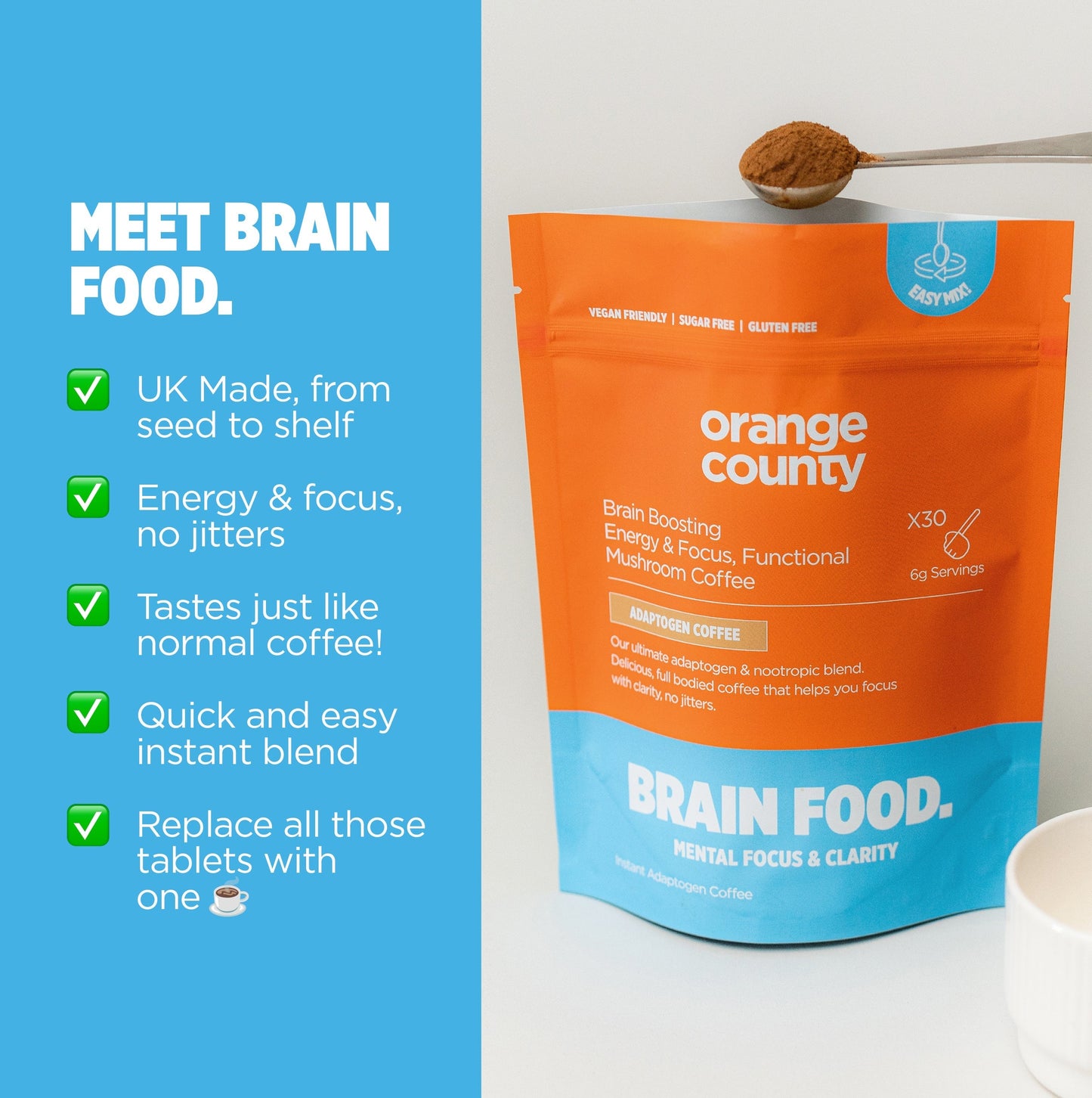 BRAIN FOOD. Focus Coffee | 200g & Free Mixer!