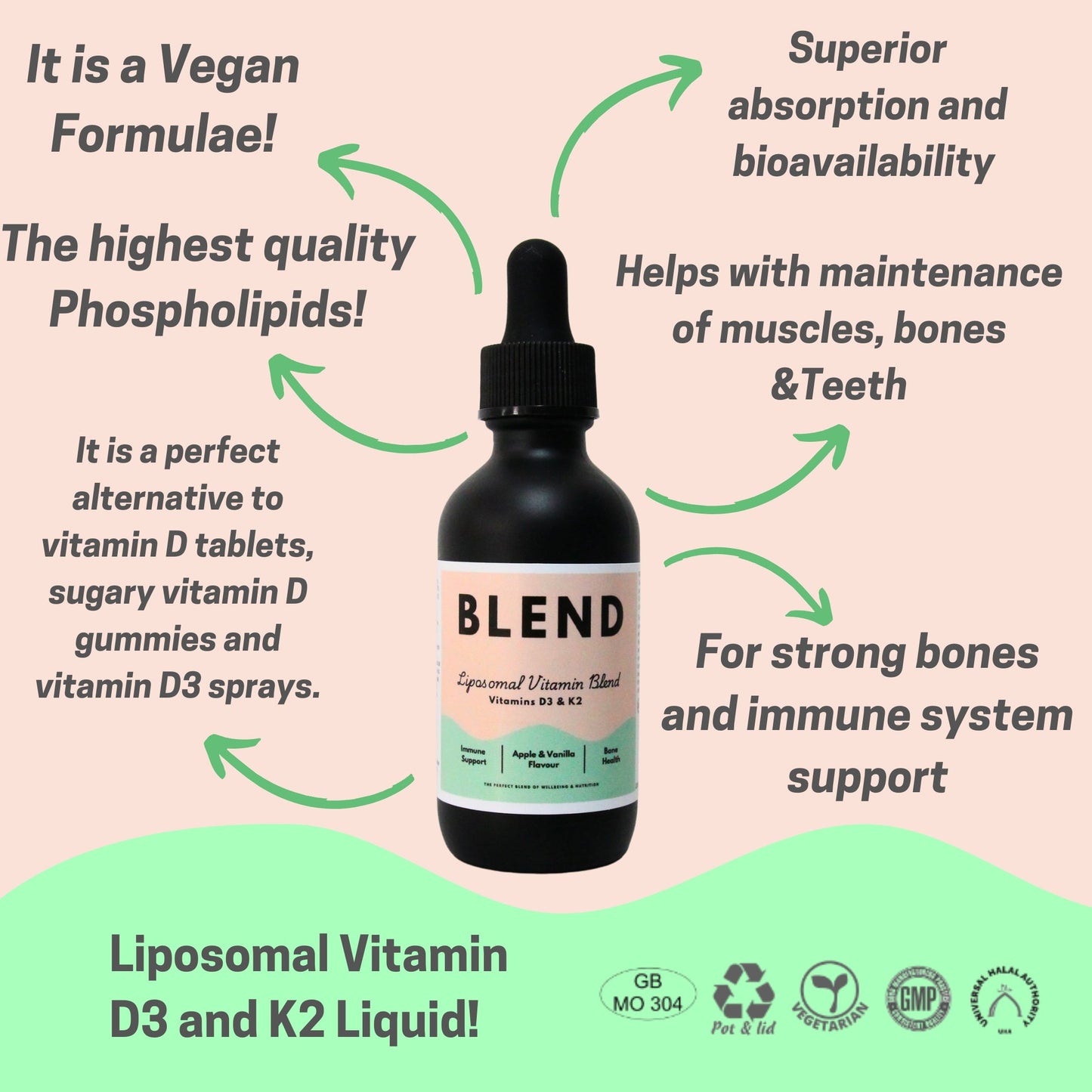 Liposomal Vitamin D3 & K2 Blend Dropper - 600ml (Apple & Vanilla)