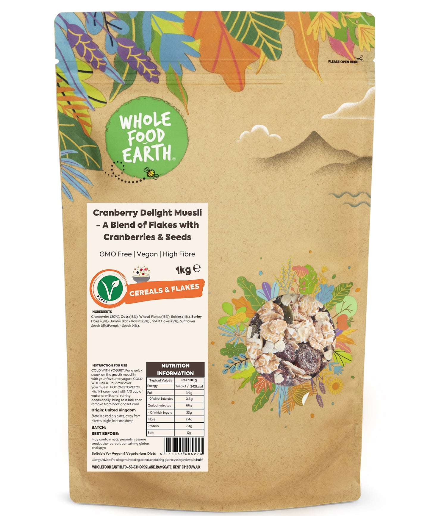 Cranberry Delight Muesli - A Blend of Flakes with Cranberries & Seeds