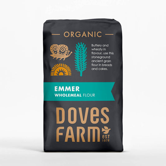 Organic Stoneground Wholemeal Emmer Flour 1kg, front view, ancient grains, nutrient dense, porridge