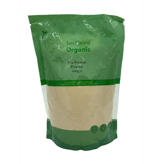 Org Pea Protein Powder, front view, vegan, high protein