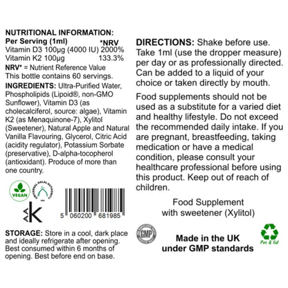 Liposomal Vitamin D3 & K2 Blend Dropper - 600ml (Apple & Vanilla)