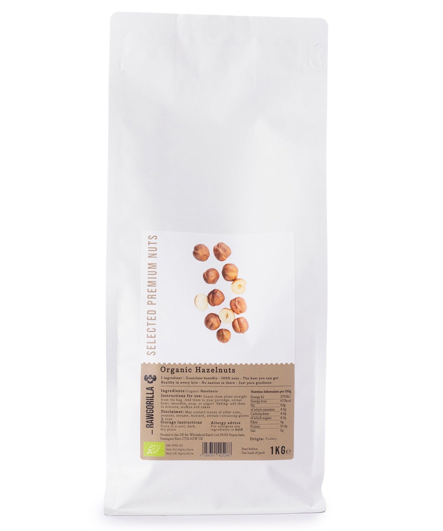 Organic Hazelnuts - RAWGORILLA - 1kg