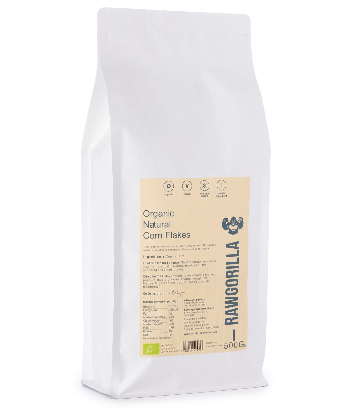 Organic Natural Corn Flakes - RAWGORILLA - 500g