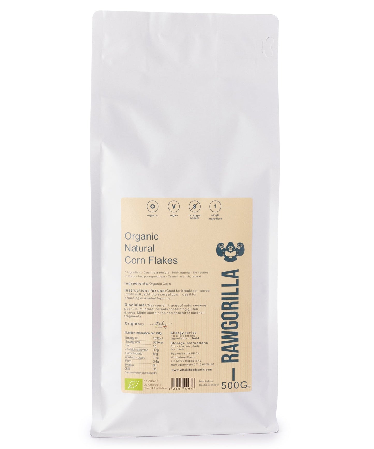 Organic Natural Corn Flakes - RAWGORILLA - 500g