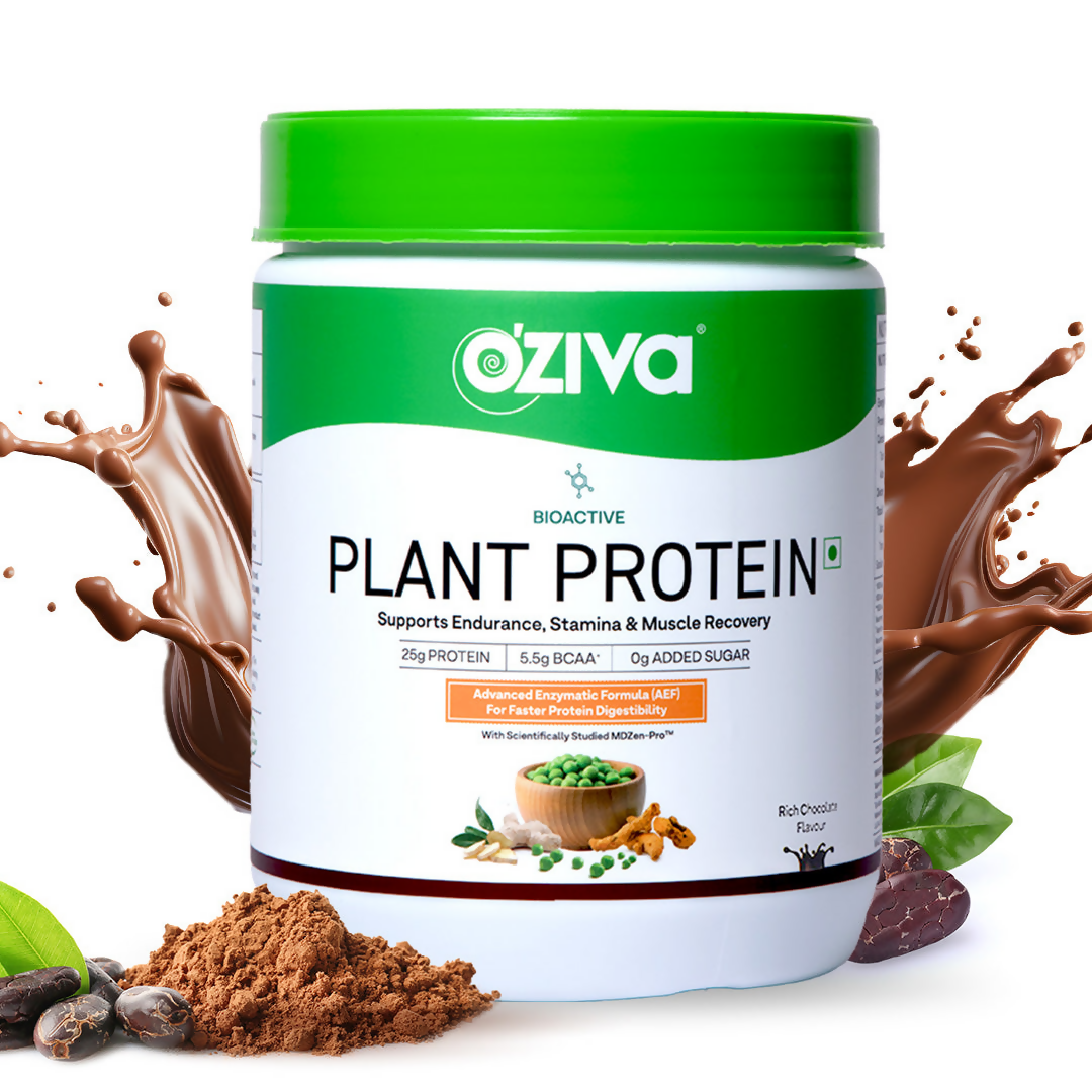 Oziva Bioactive Plant Protein Powder No Added Sugar & Better Digestion - Rich chocolate