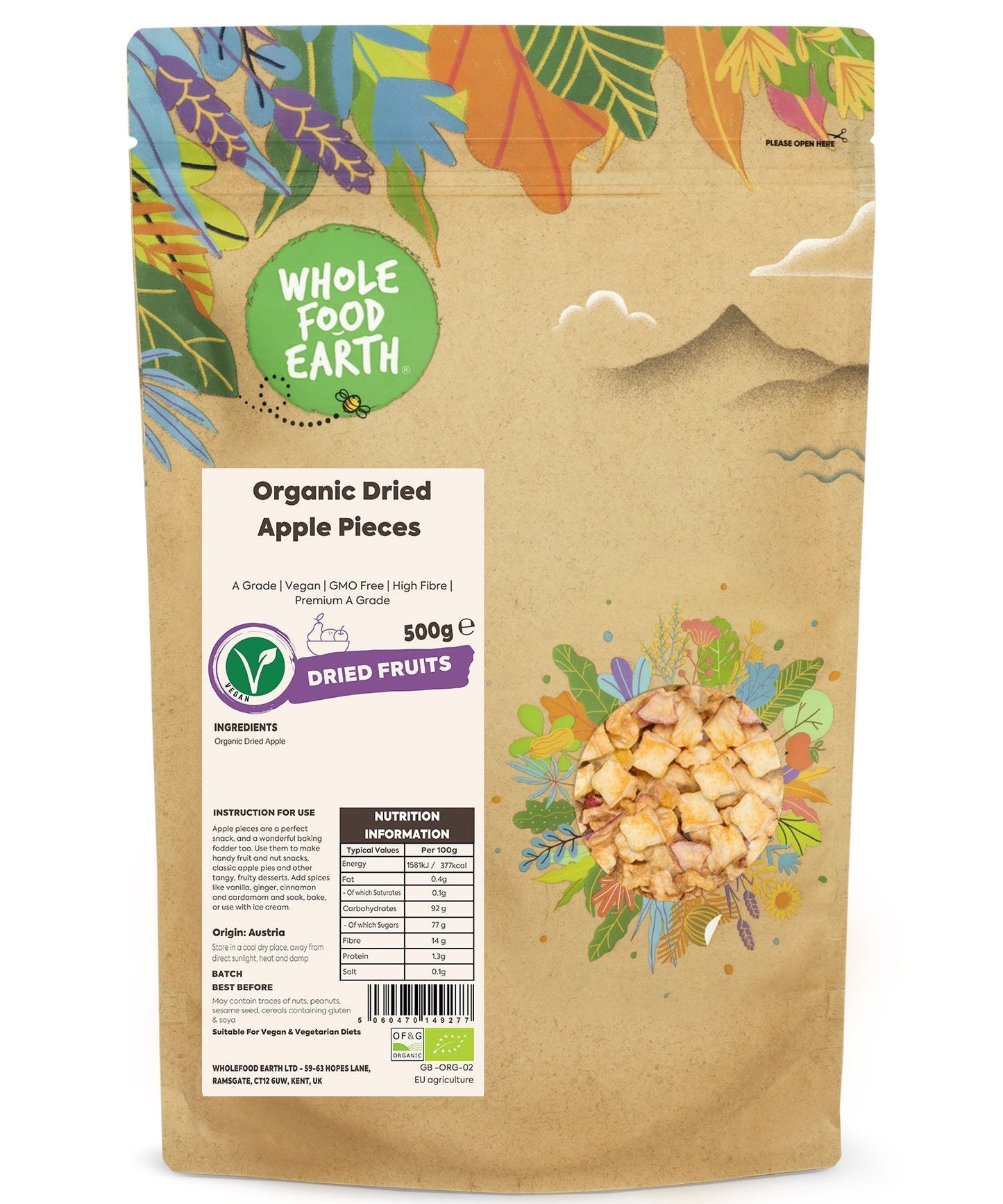 Organic Dried Apple Pieces (A Grade)